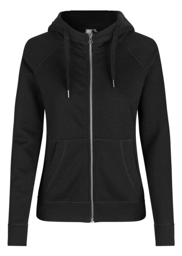 Hoodie dammodell med hellängd dragkedja, svart